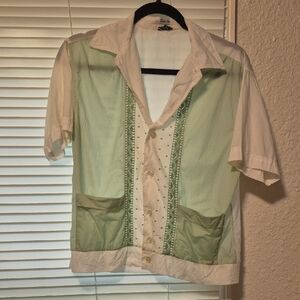 1960s Two-Tone Green and White Button Down Shirt